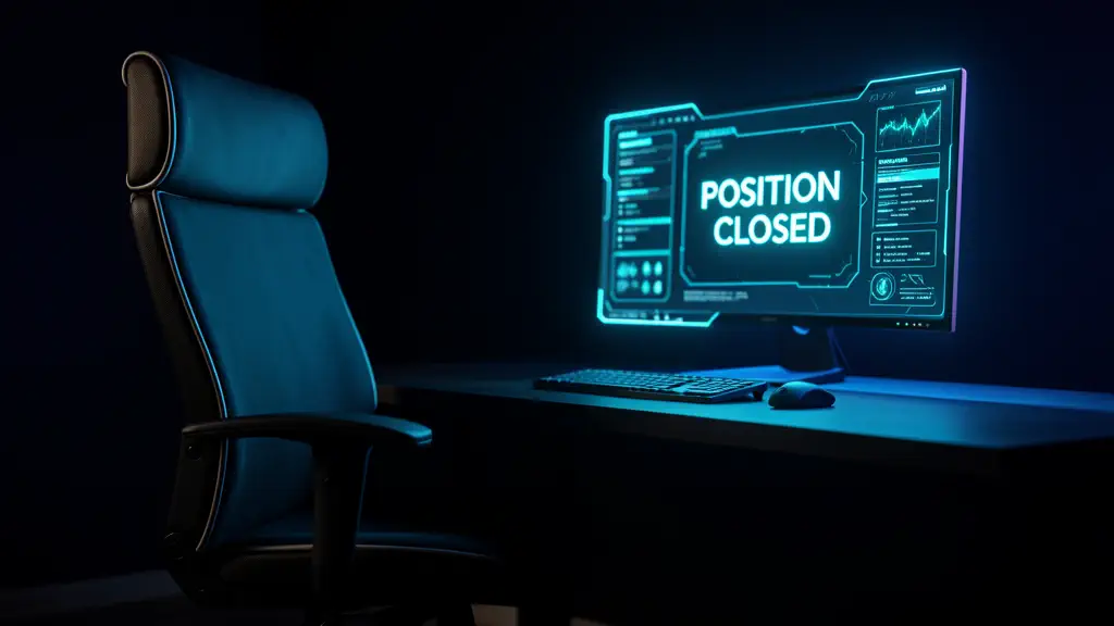Hook 1 — Empty office chair, computer screen with “Position Closed” notice. (texto na tela: AI Took the Job)