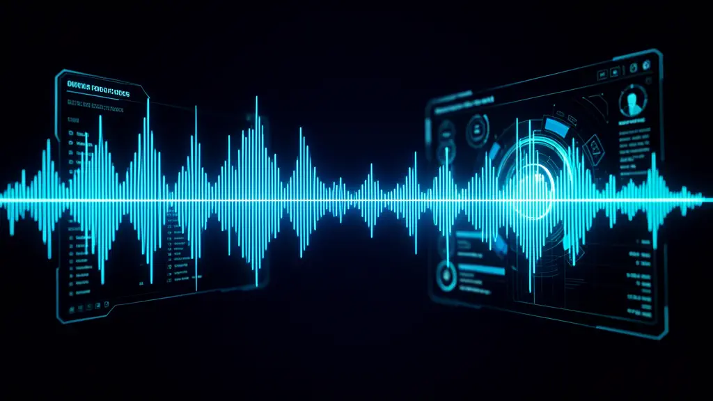 Hook 11 — Audio waveform shifting from one voice to another. (texto na tela: Voice Cloning)