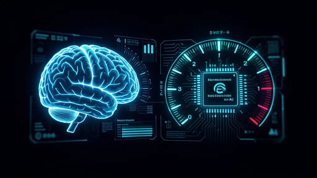 Hook 16 — Side-by-side speed meter — brain vs AI chip. (texto na tela: Faster Than You)