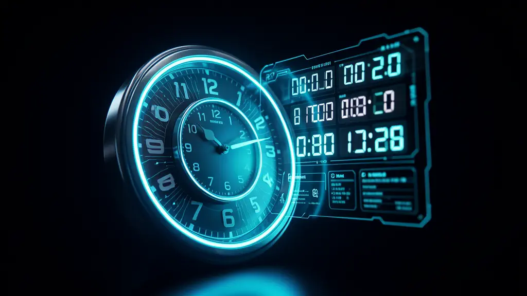 Hook 17 — Analog clock morphing into a digital countdown. (texto na tela: Buy Time)