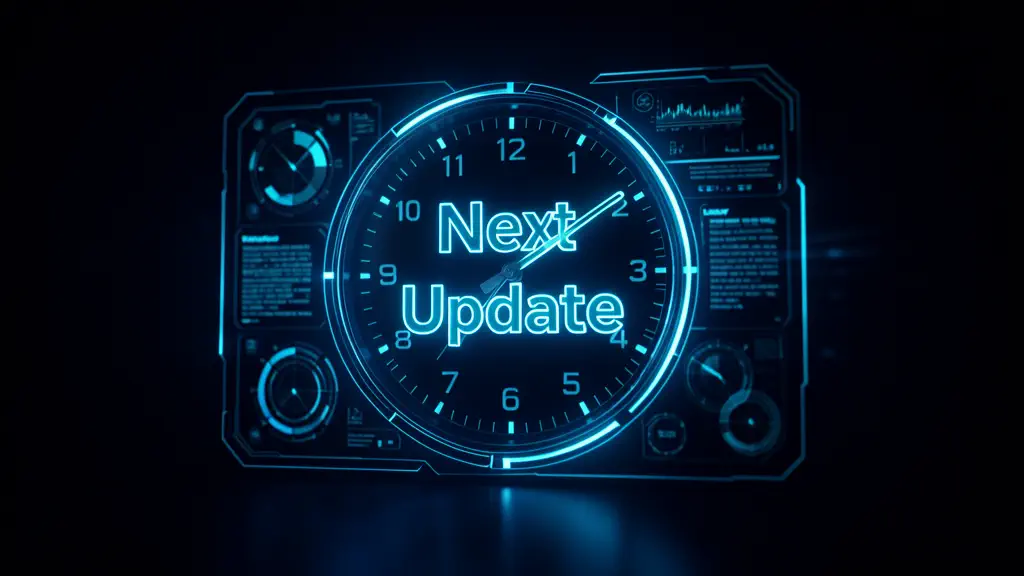 Hook 32 — Countdown clock labeled “Next Update”. (texto na tela: What's Next)