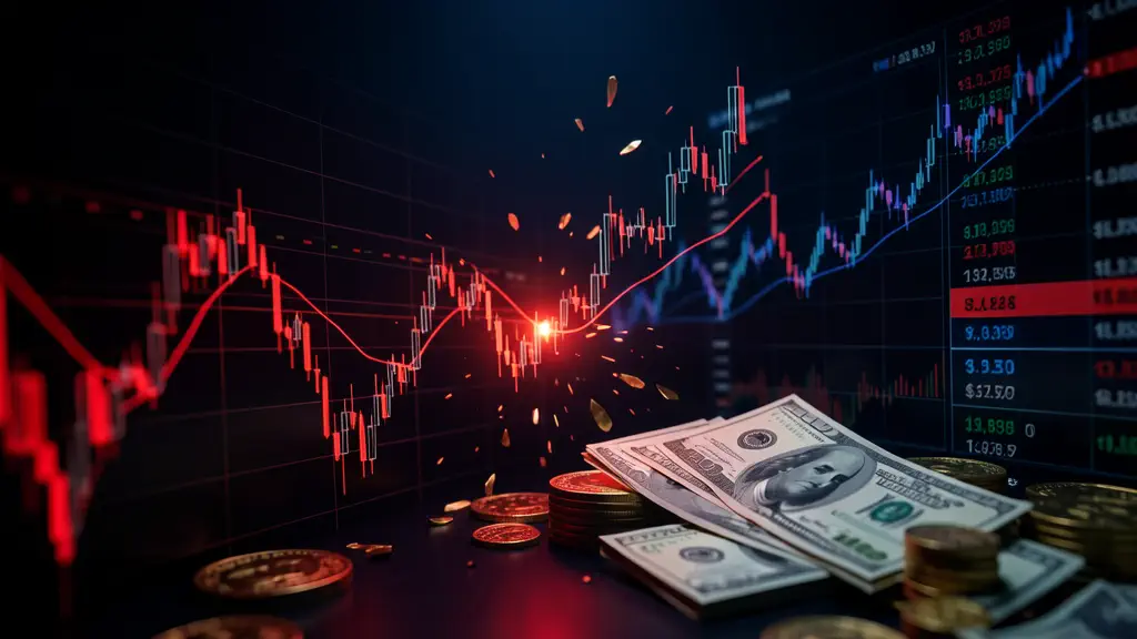 Hook 2 — Stock market chart crashing in red. (texto na tela: Warning)