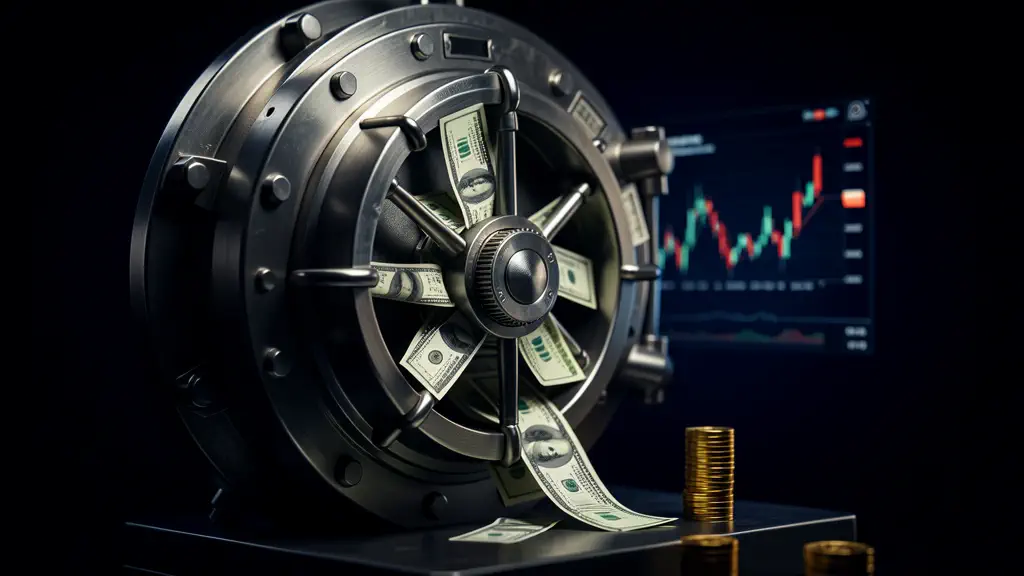Hook 25 — Bank vault leaking dollar bills. (texto na tela: Losing Money)