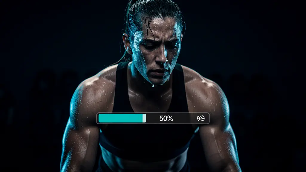 Hook 1 — Person sweating in gym, progress bar stuck at 50%. (texto na tela: Wrong Goal)