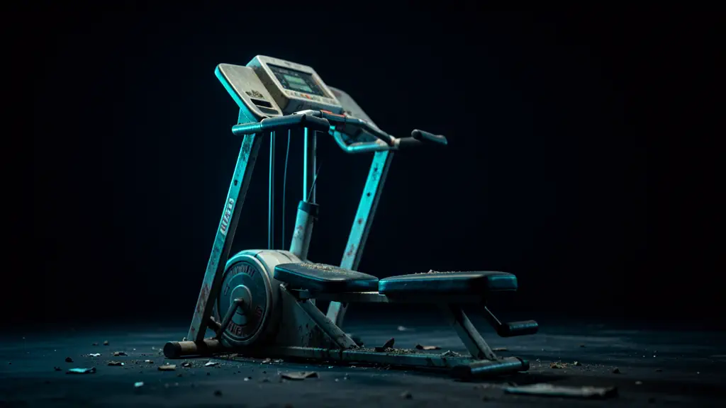 Hook 9 — Outdated workout machine gathering dust. (texto na tela: Stop This)