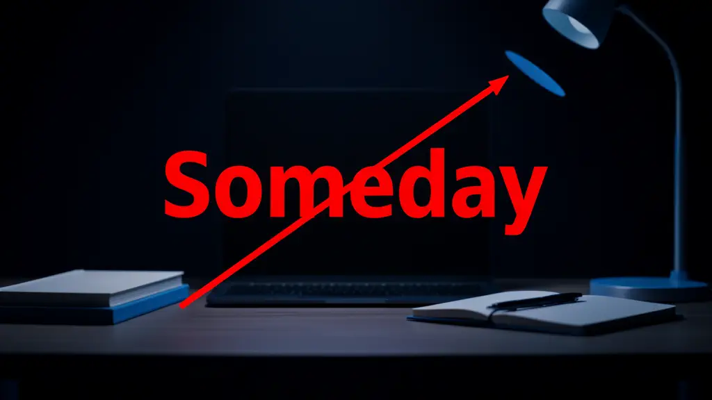 Hook 20 — The word “Someday” in red, crossed out. (texto na tela: No Someday)