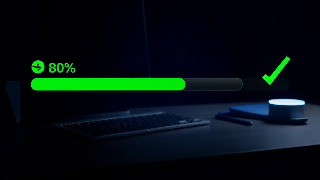 Hook 21 — Progress bar stopping at 80%, green check mark. (texto na tela: Stop Early)