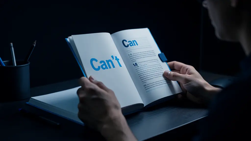 Hook 28 — Person turning page from “Can't” to “Can”. (texto na tela: Mindset Shift)