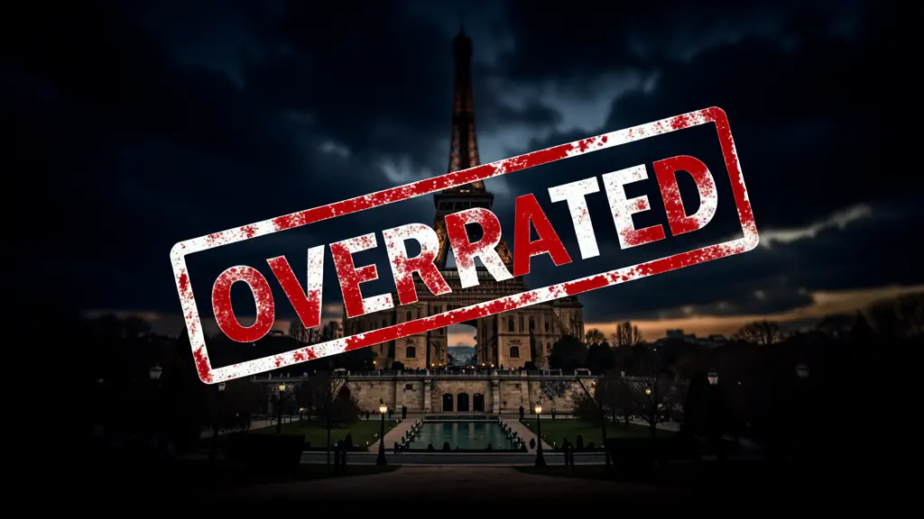 Hook 12 — Famous landmark with “Overrated” stamped on screen. (texto na tela: Overrated)