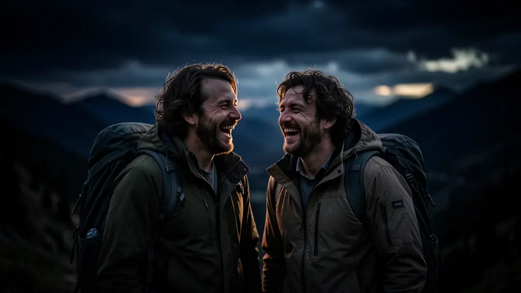 Hook 32 — Two travelers laughing together. (texto na tela: Travel Friends)