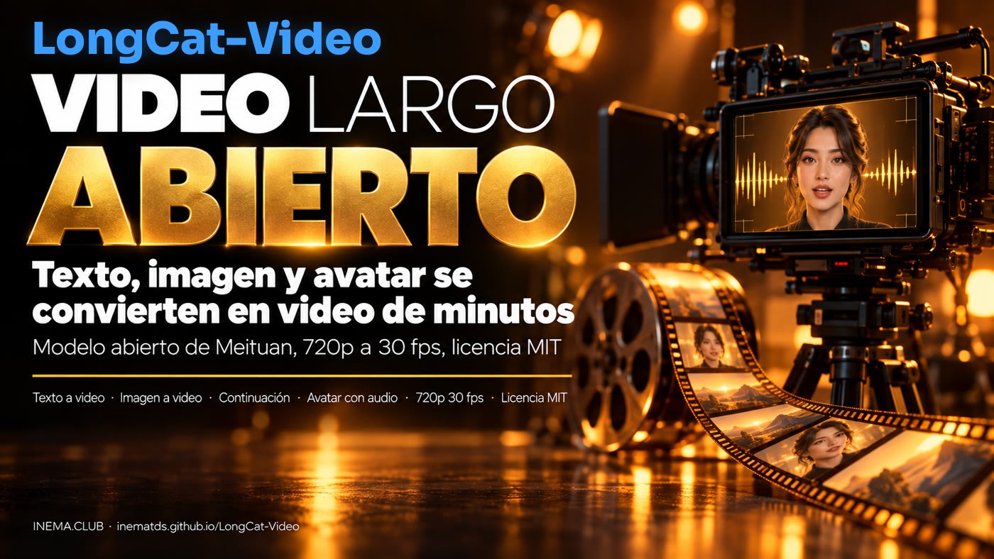 Banner de LongCat-Video: video largo abierto — texto, imagen y avatar se convierten en video de minutos