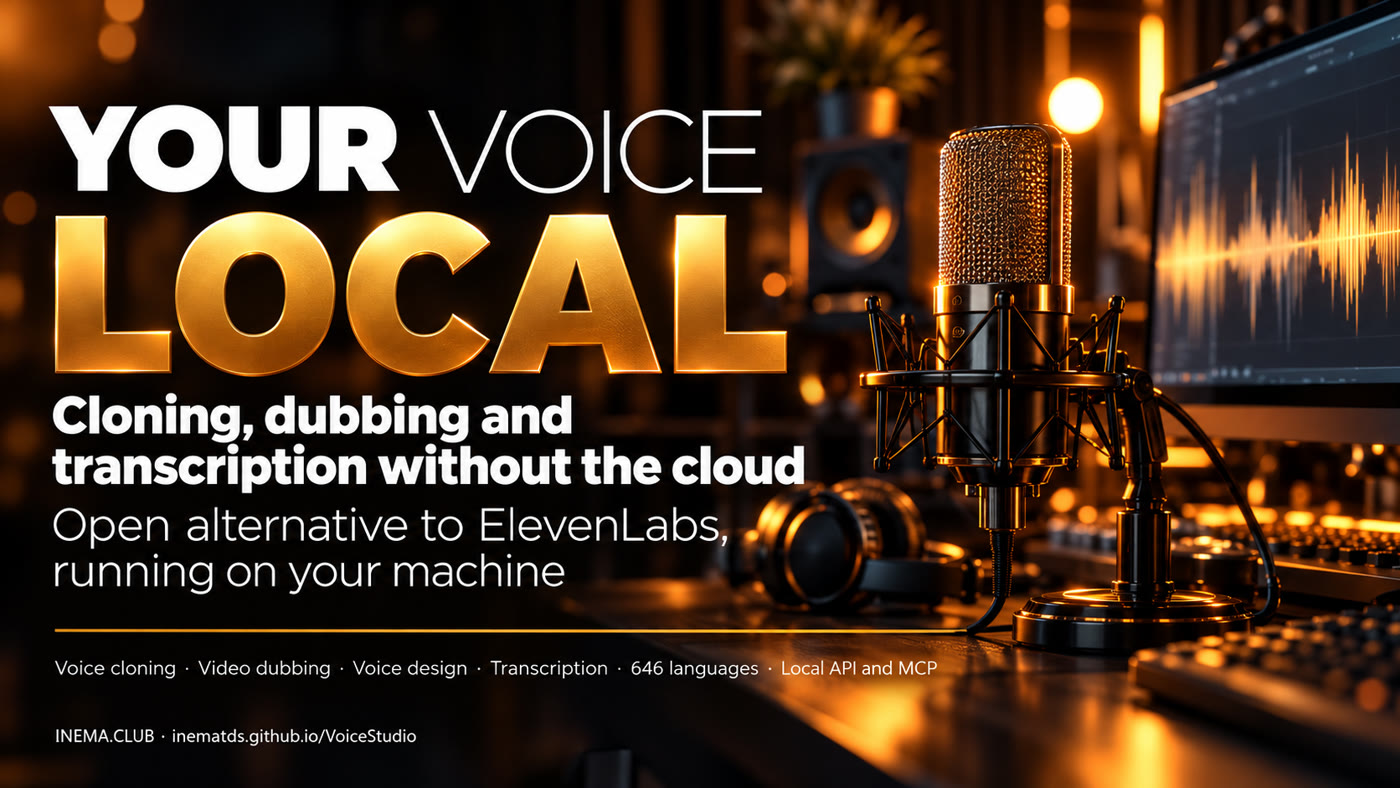VoiceStudio banner: your local voice โ cloning, dubbing and transcription without the cloud