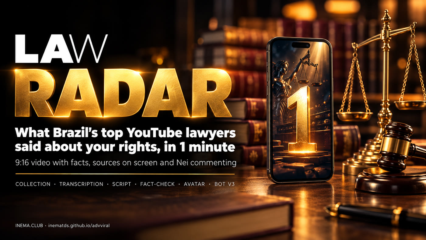 LAW RADAR banner: what Brazil's top YouTube lawyers said about your rights, in 1 minute