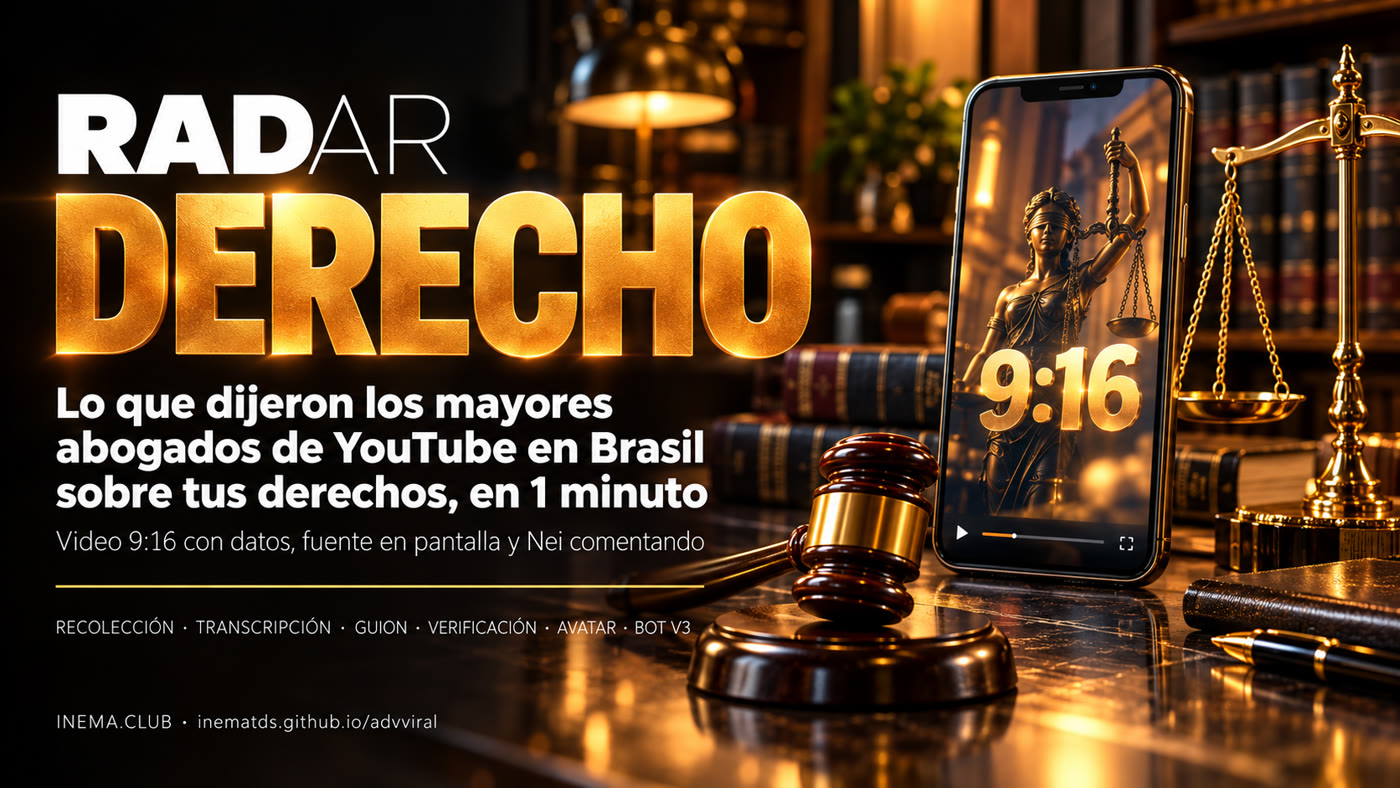 Banner RADAR DERECHO: lo que dijeron los mayores abogados de YouTube en Brasil sobre tus derechos, en 1 minuto