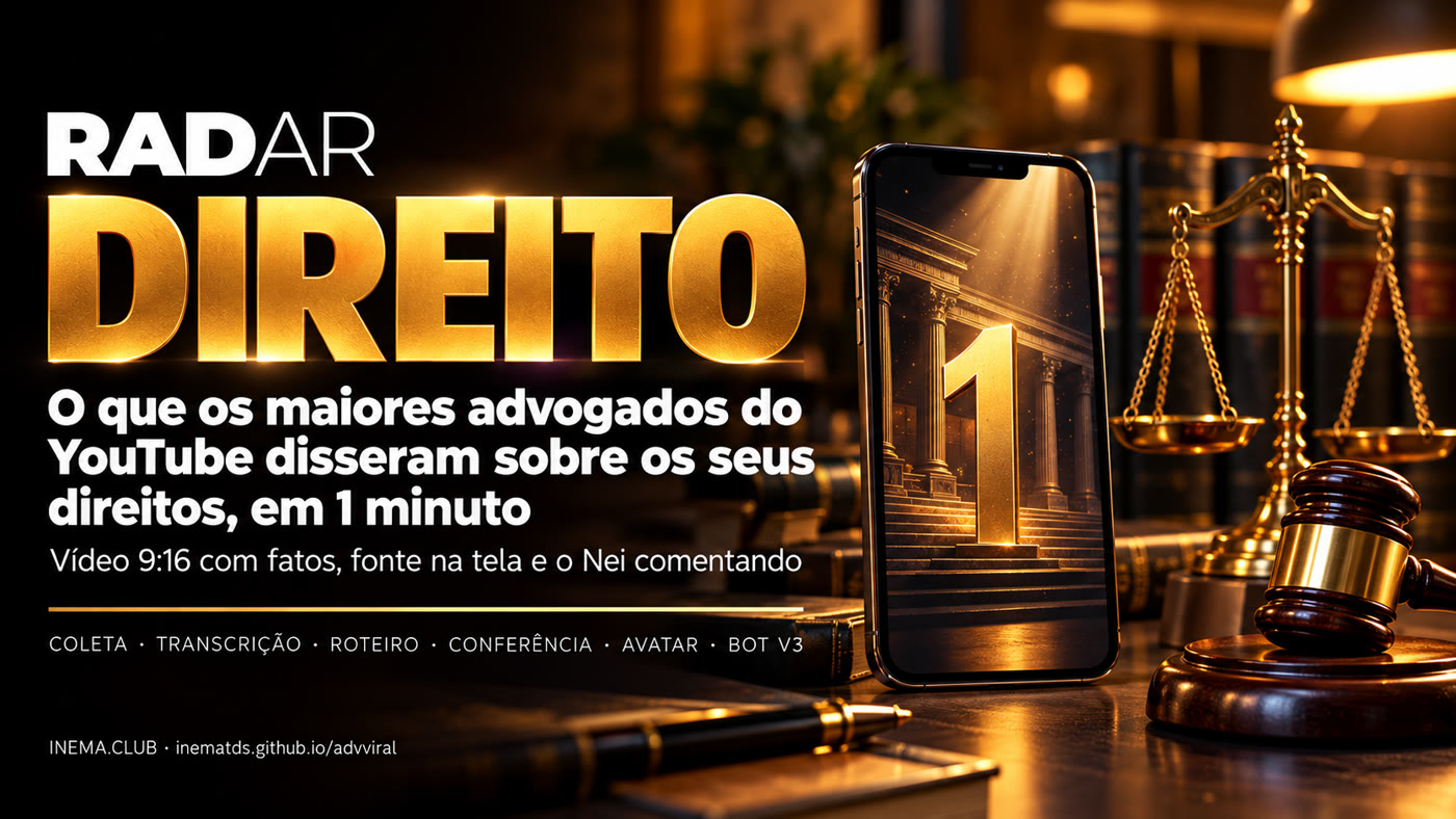 Banner RADAR DIREITO: o que os maiores advogados do YouTube disseram sobre os seus direitos, em 1 minuto