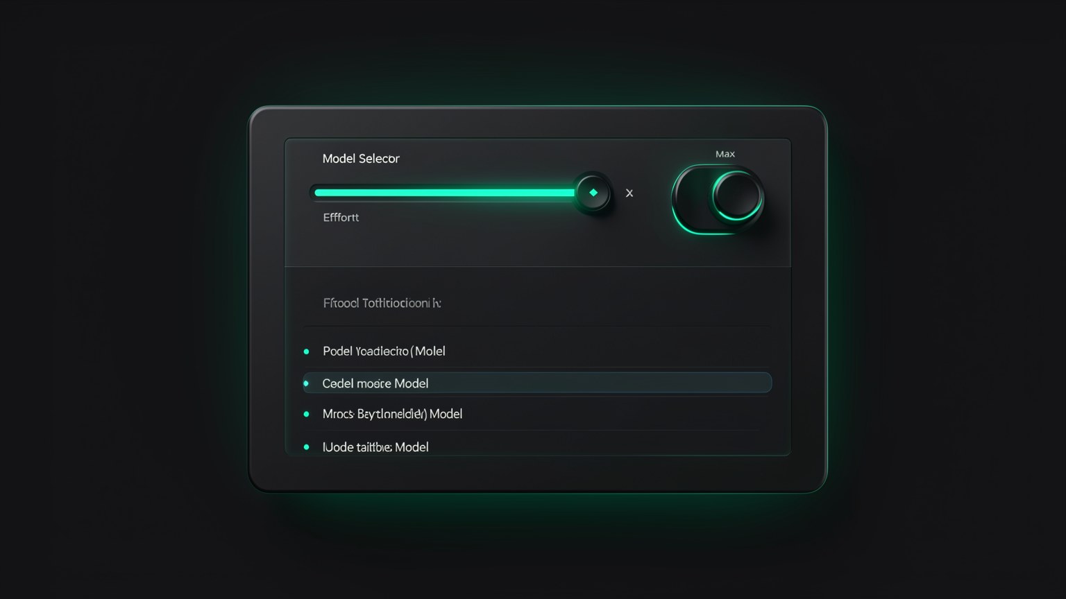 Seletor de modelo do Hermes com niveis de esforco Minimal a Max, toggles Thinking e Fast, e a lista de modelos