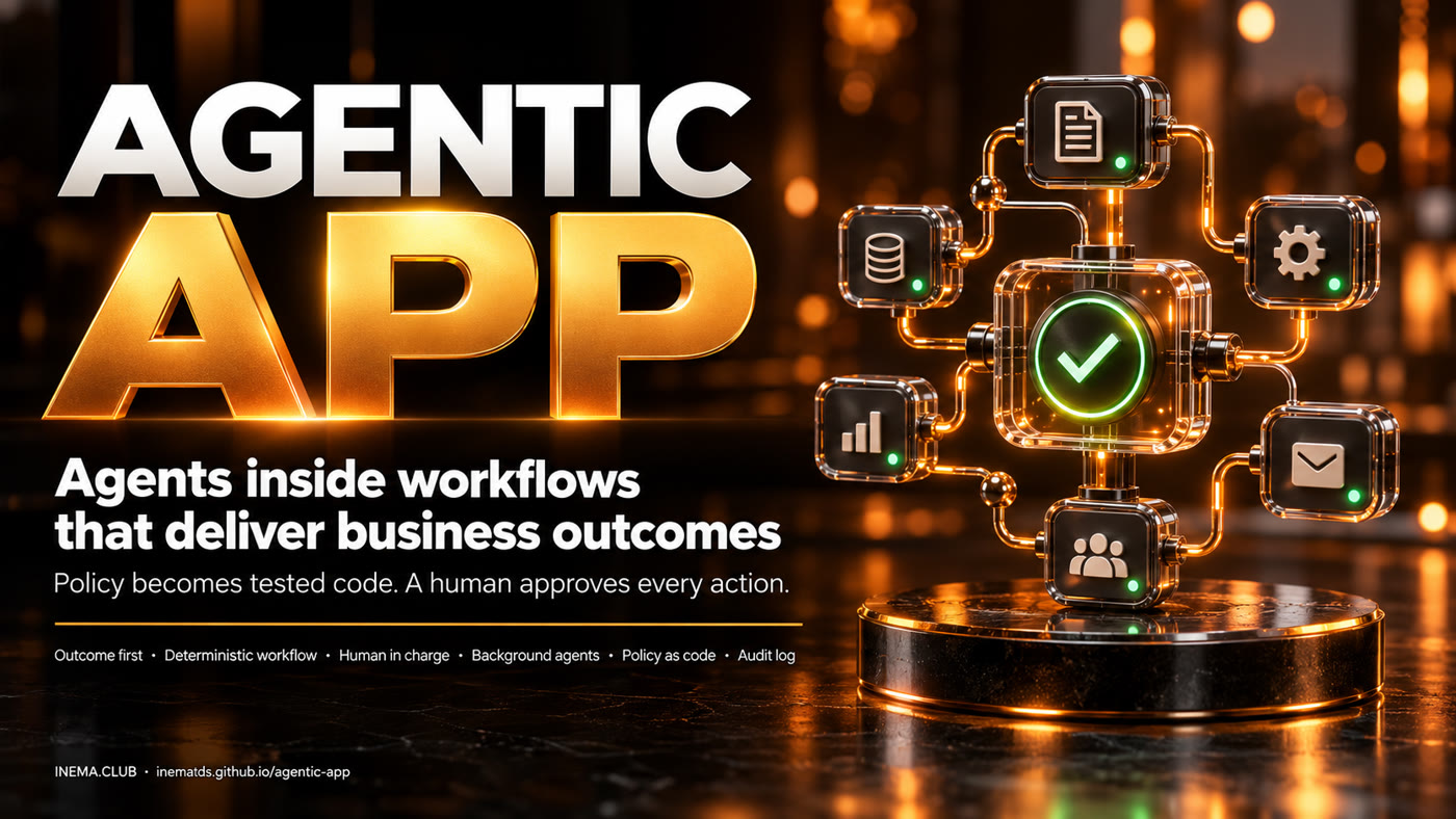 Agentic App banner: agents inside workflows that deliver business outcomes
