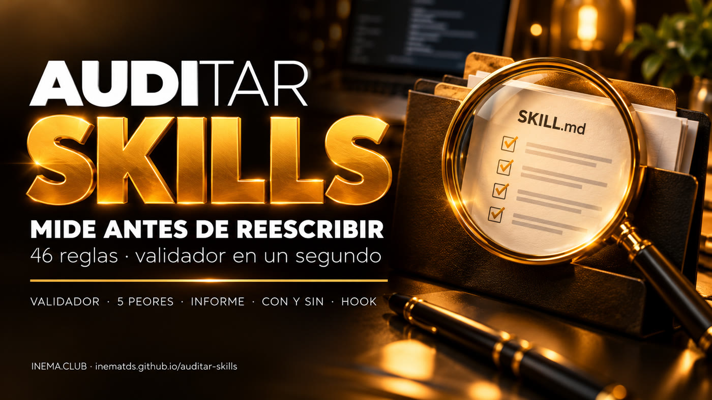 Banner Auditar Skills: mide antes de reescribir, 46 reglas