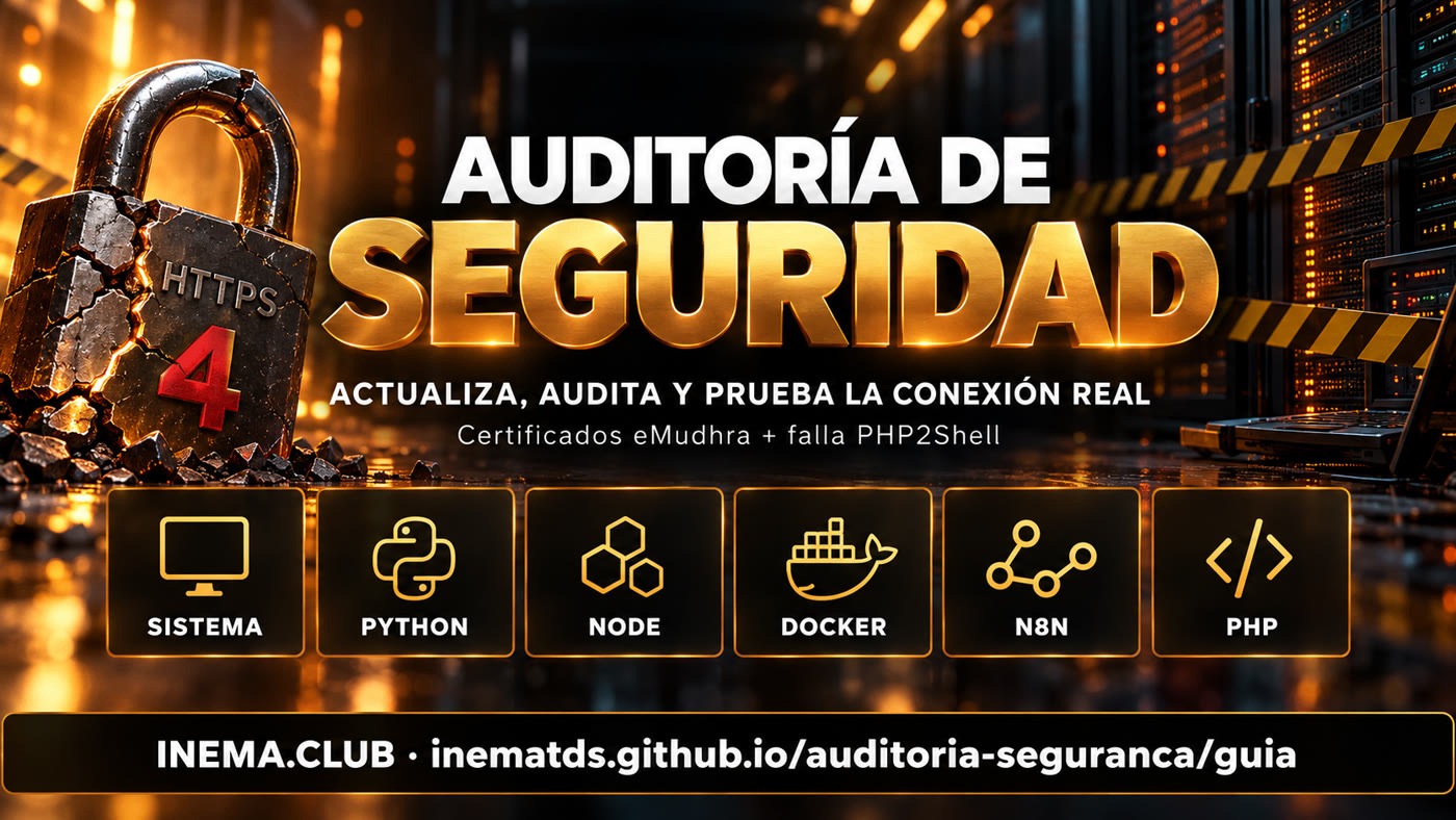 Auditoría de seguridad: actualiza, audita y prueba la conexión real — sistema, Python, Node, Docker, n8n, PHP