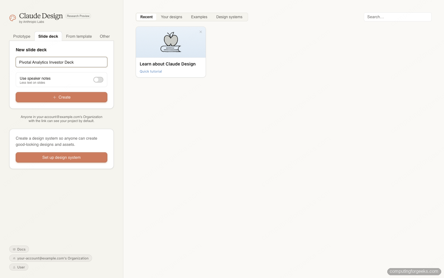Form New slide deck com toggle Use speaker notes