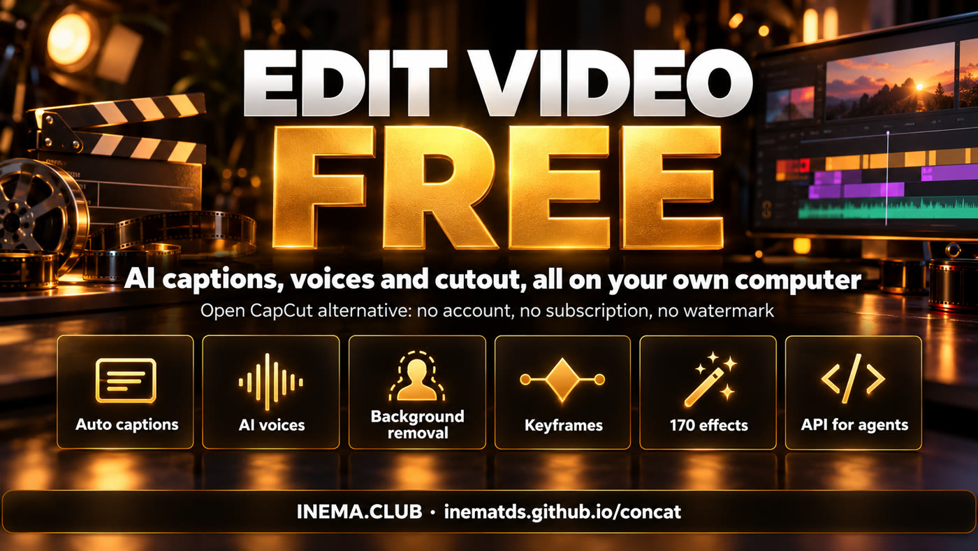 Concat features: captions, voice, background, keyframes, effects and API