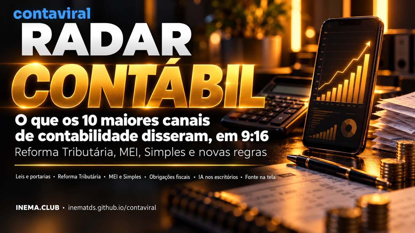 Banner RADAR CONTÁBIL: o que os 10 maiores canais de contabilidade do YouTube disseram, em 9:16