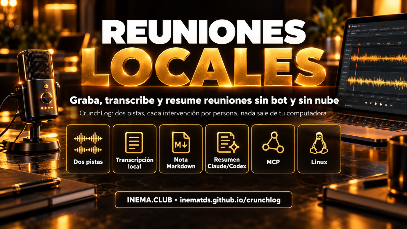 Funciones de CrunchLog: dos pistas, transcripción local, nota en Markdown, resumen, MCP y Linux