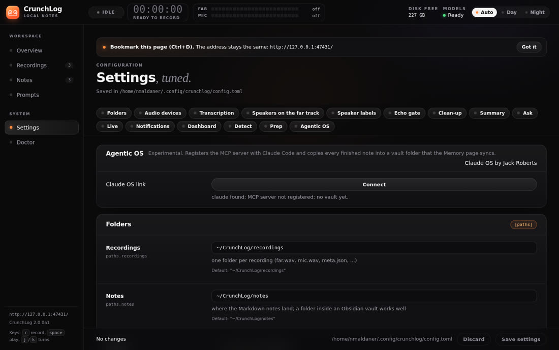 Página de configurações