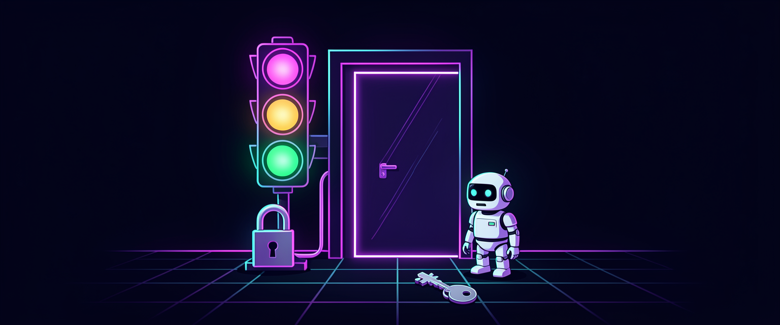 Ilustração: um semáforo com três luzes, verde para pedir aprovação, amarela para aprovar por mim e laranja para acesso total.