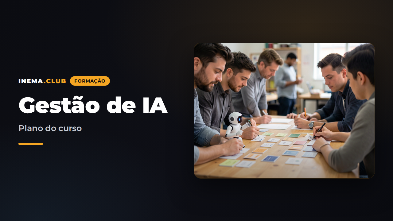 Capa Gestão de IA — Plano do curso, com ilustração conceitual gerada por IA.