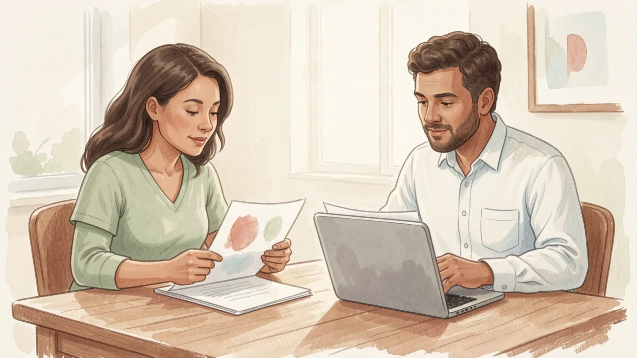 The manager and the educator compare documents and results from an improvement experience at a work table.