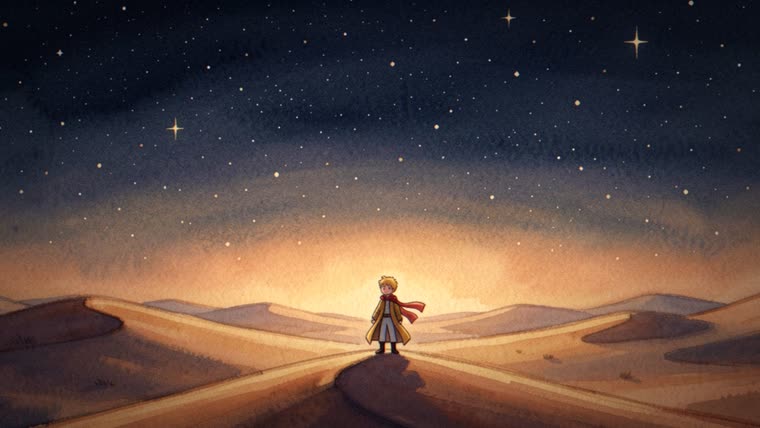 Abertura: pull-out dramático revela o príncipe no deserto estrelado