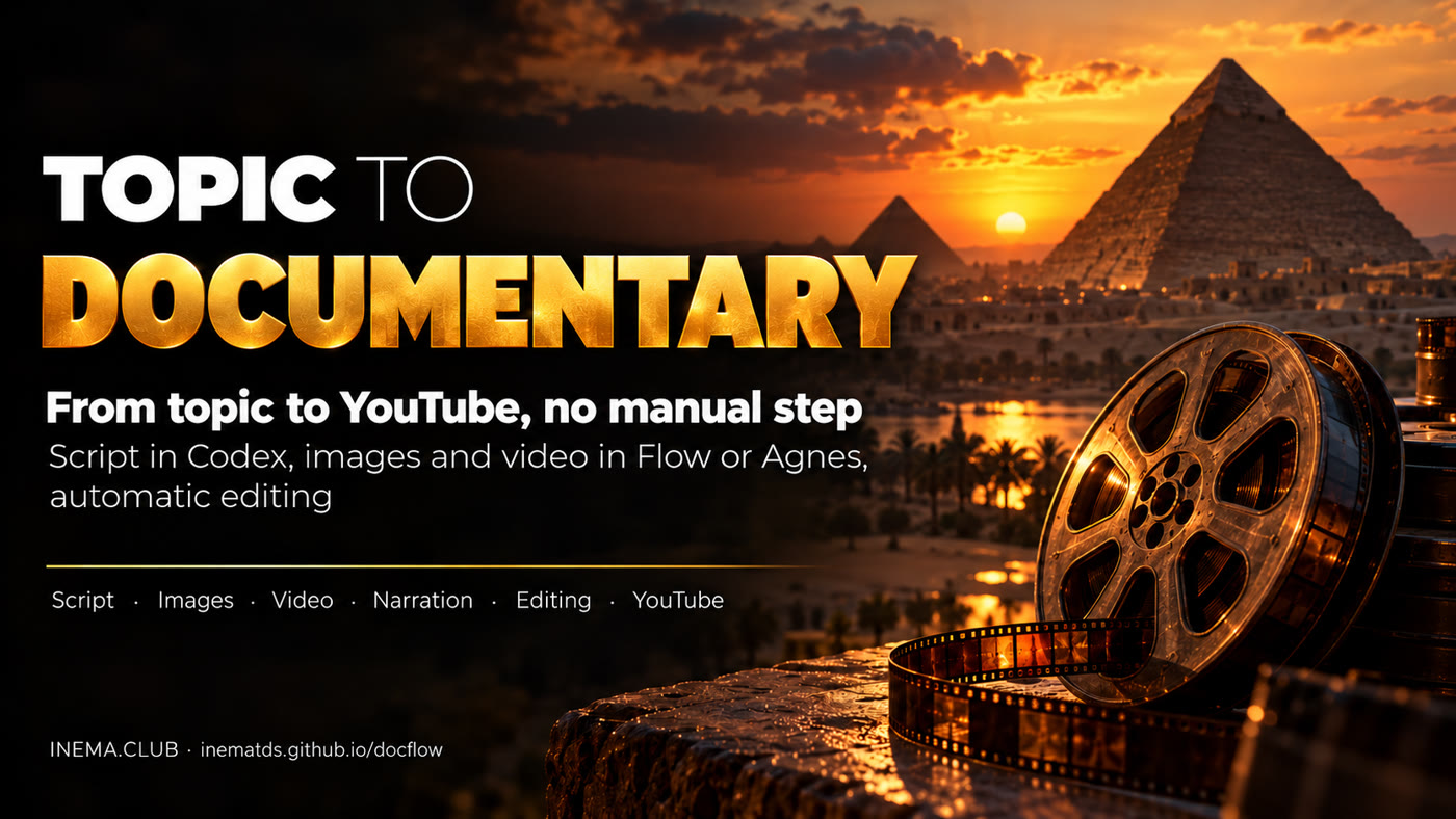 docflow banner: a topic becomes a documentary