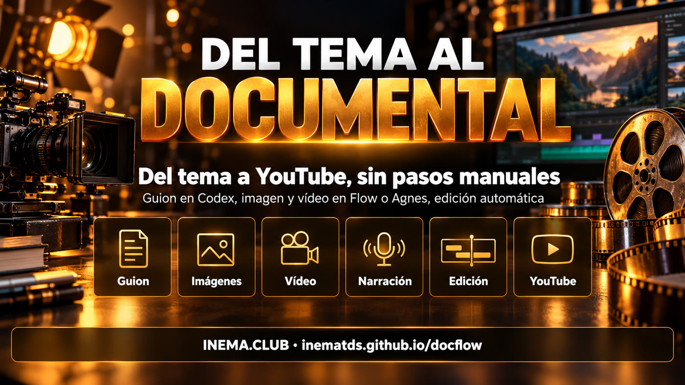 Las seis etapas de docflow: guion, imágenes, video, narración, montaje y YouTube