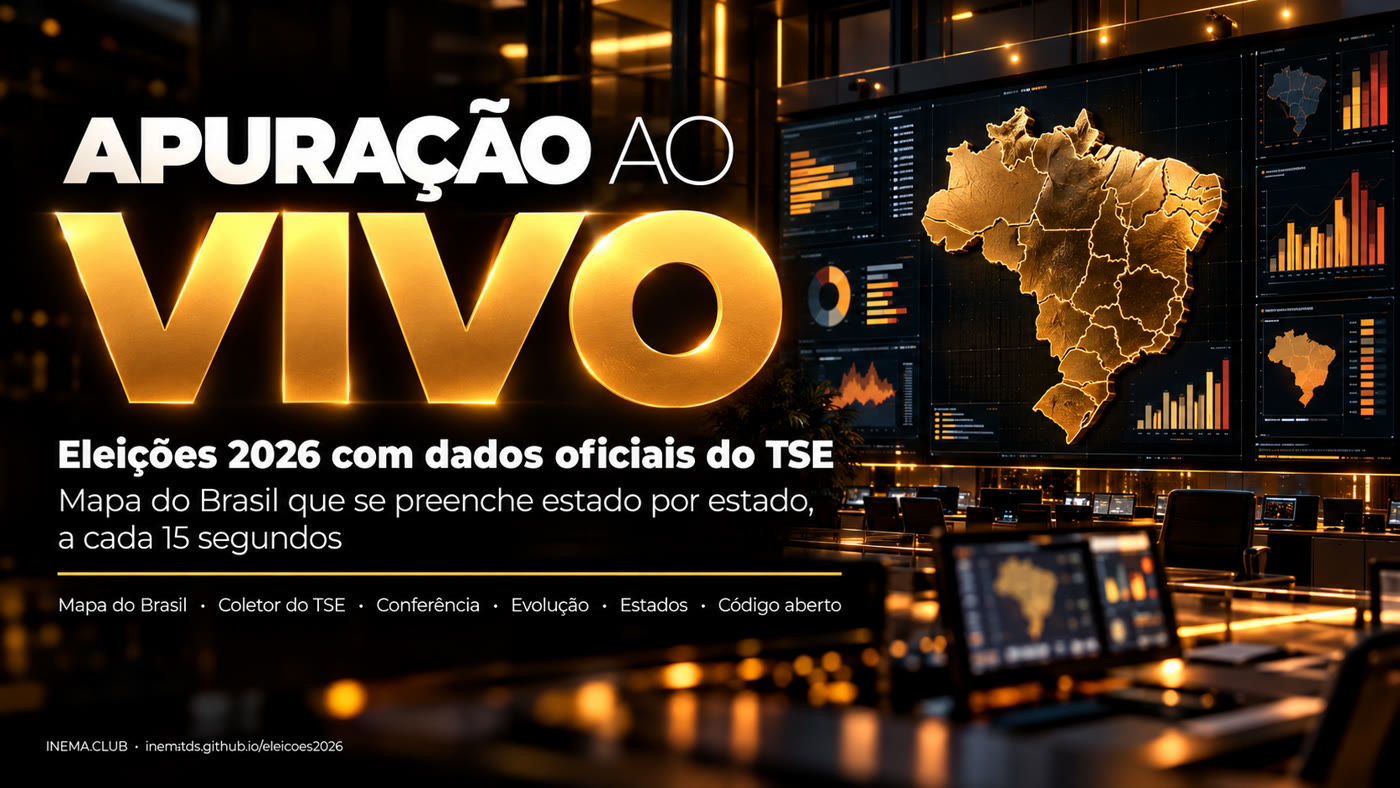 Banner: apuração ao vivo, Eleições 2026 com dados oficiais do TSE