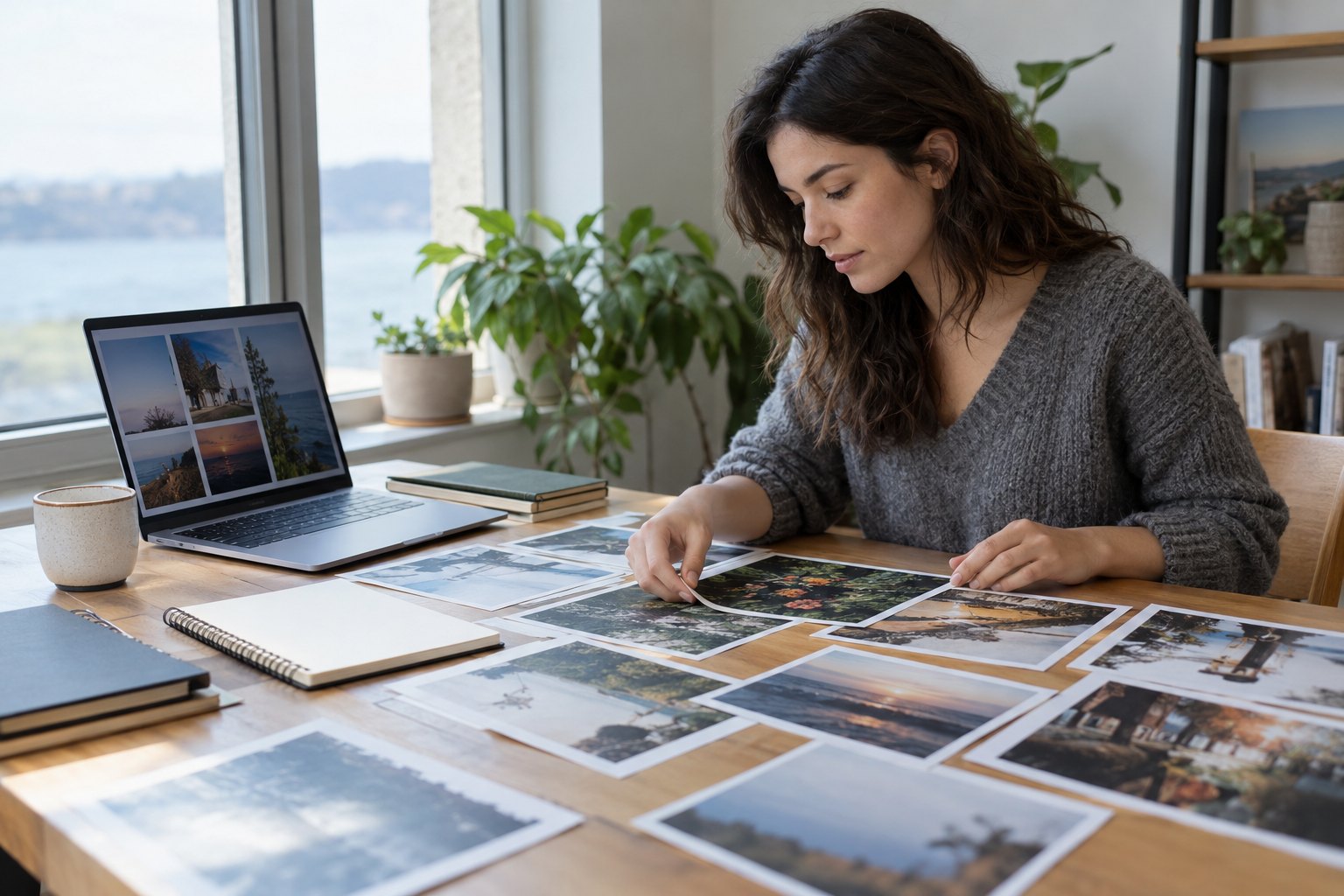 El dueño de una pequeña panadería artesanal escribe en un cuaderno junto a la laptop, en el mostrador de madera.