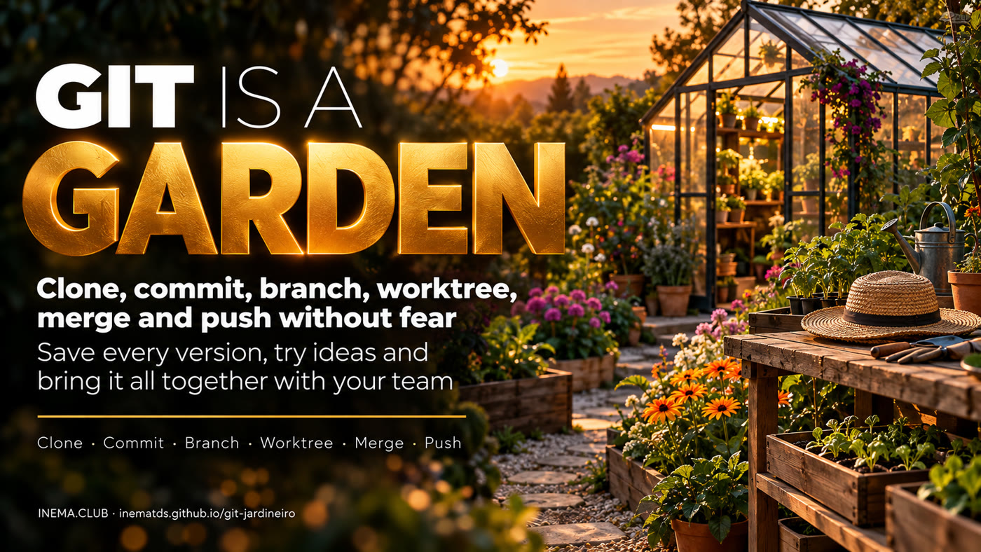 Banner: Git is a garden — clone, commit, branch, worktree, merge, and push without fear