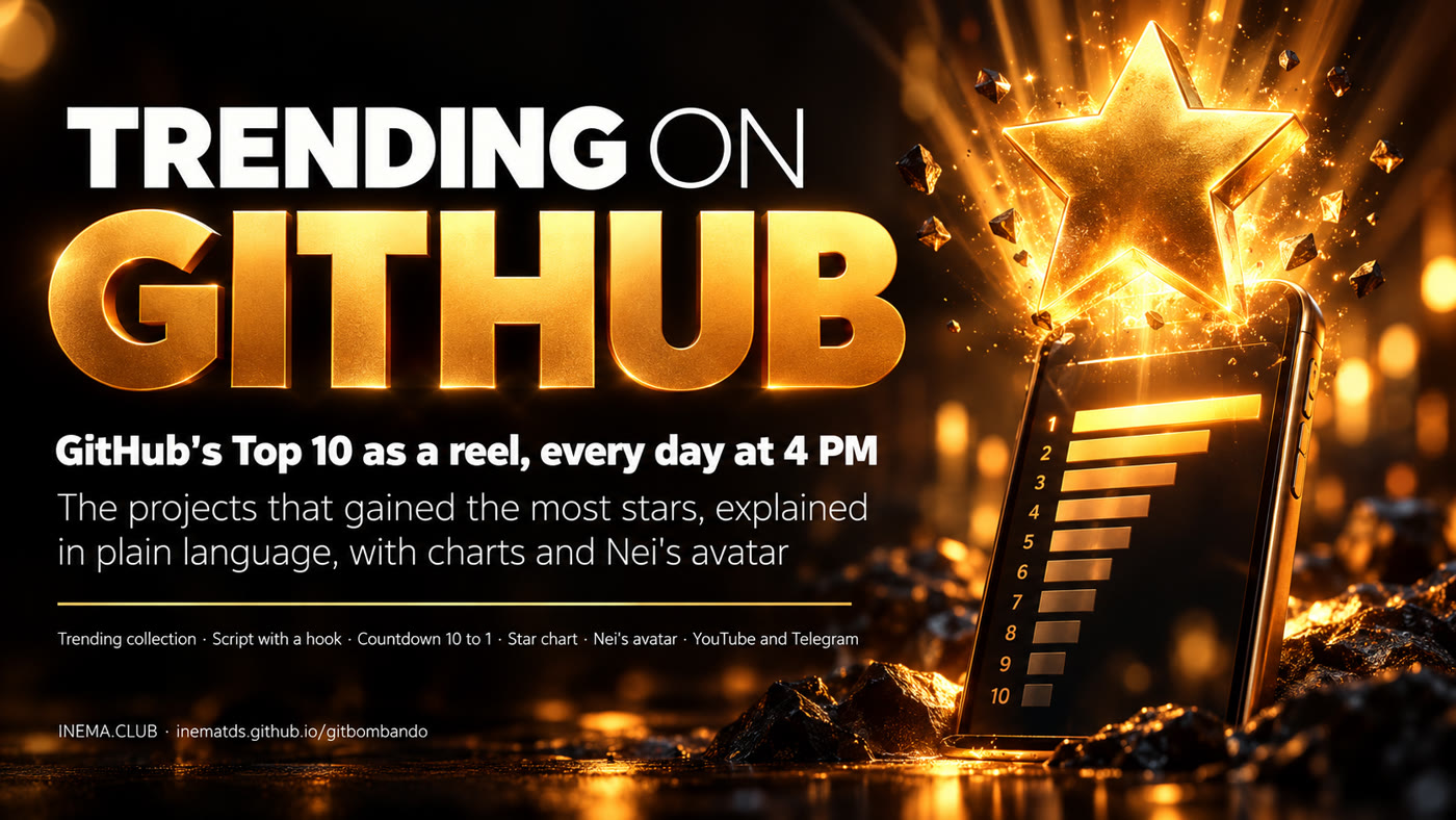 Bombando no GitHub banner: GitHub's Top 10 as a reel, every day at 4 PM