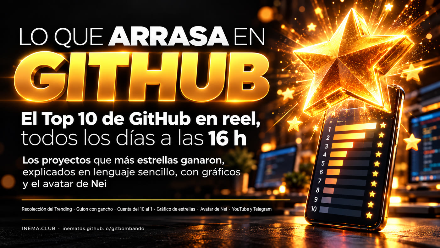 Banner Bombando no GitHub: el Top 10 de GitHub en un reel, todos los días a las 16 h