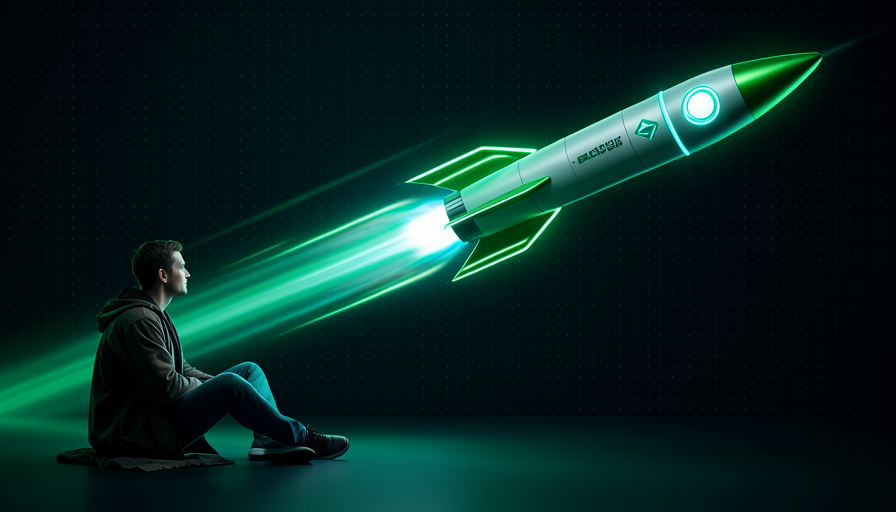 Ilustração: um cérebro de IA luminoso crescendo com energia, cercado por engrenagens externas que precisam de mãos humanas para girar