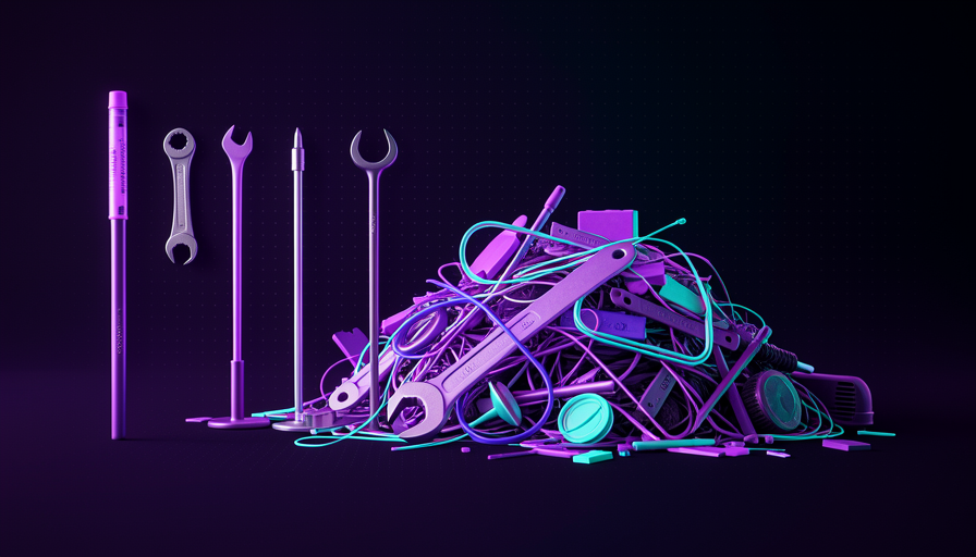 Ilustração: uma skill leve e afiada contrastada com uma pilha pesada de instruções desnecessárias