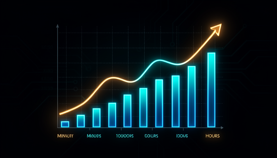 Ilustração da Trilha 2: a curva ascendente do horizonte de tarefa ao lado de um painel de benchmark, em azul e ciano