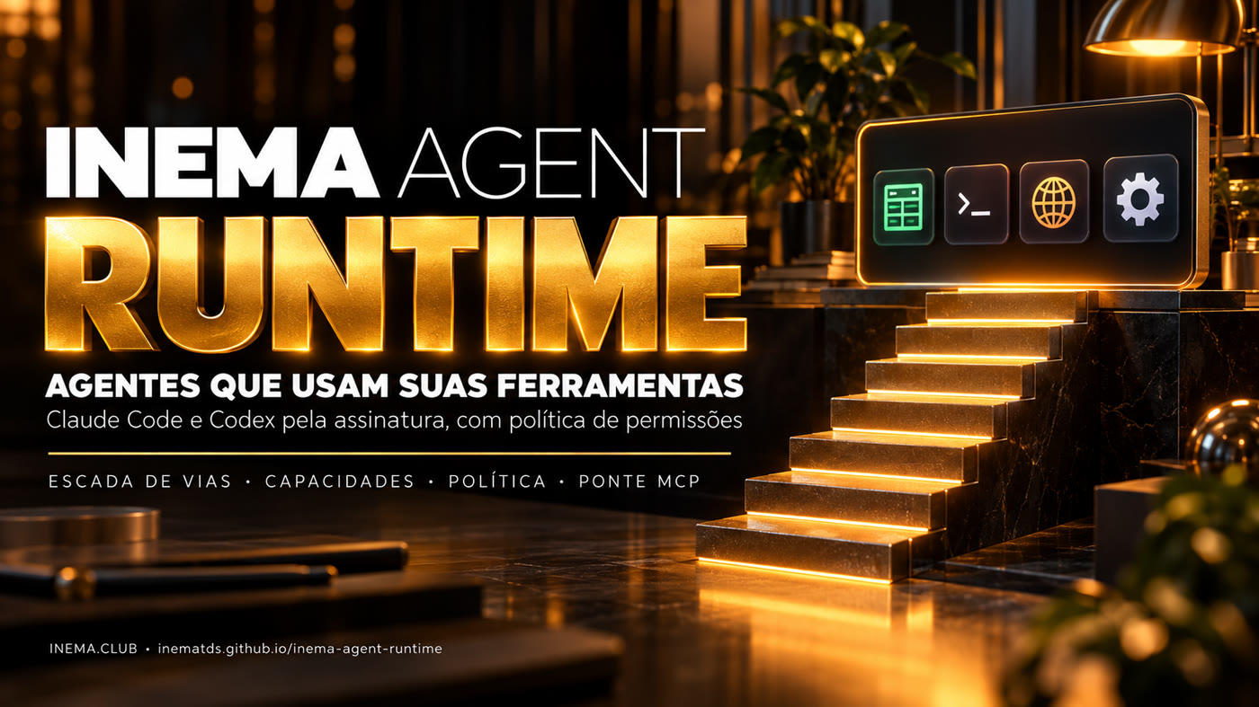 Banner do INEMA Agent Runtime: agentes que usam suas ferramentas, pela assinatura e com política de permissões