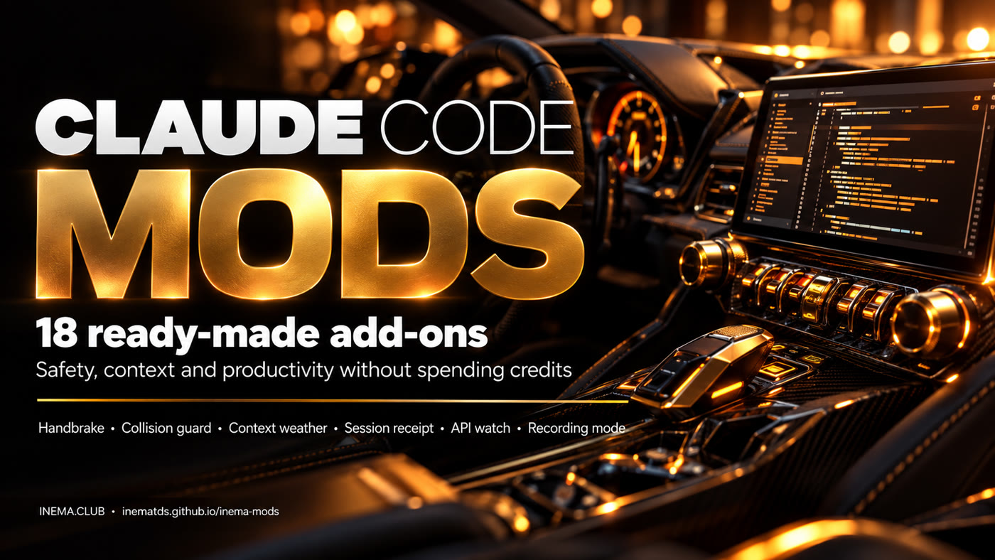 Banner: Claude Code mods, 18 ready-made accessories