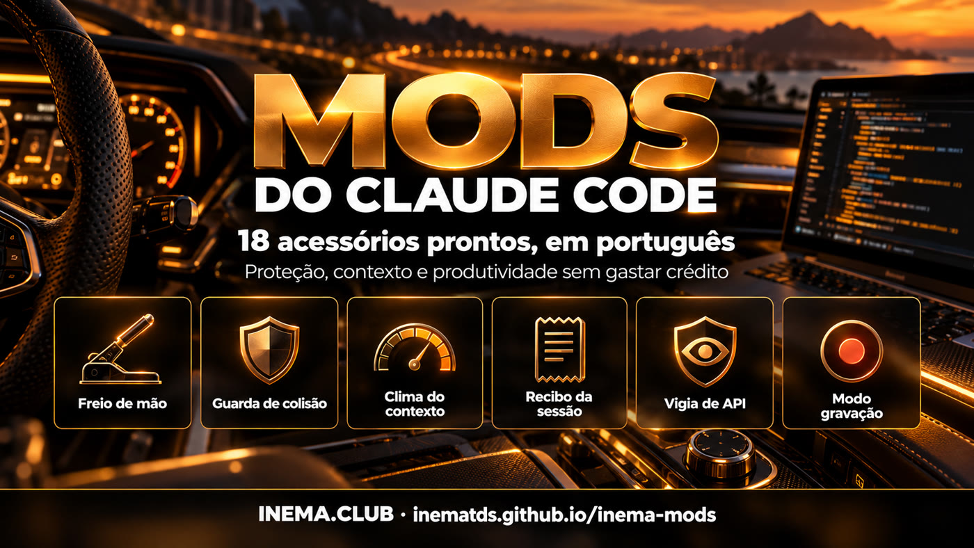 Os mods em destaque: freio de mão, guarda de colisão, clima do contexto, recibo da sessão, vigia de API e modo gravação