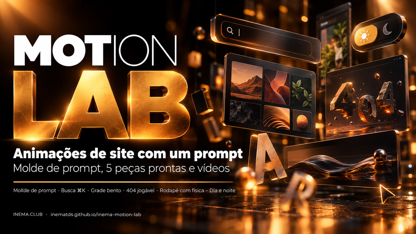 Banner do INEMA Motion Lab: animações de site com um prompt