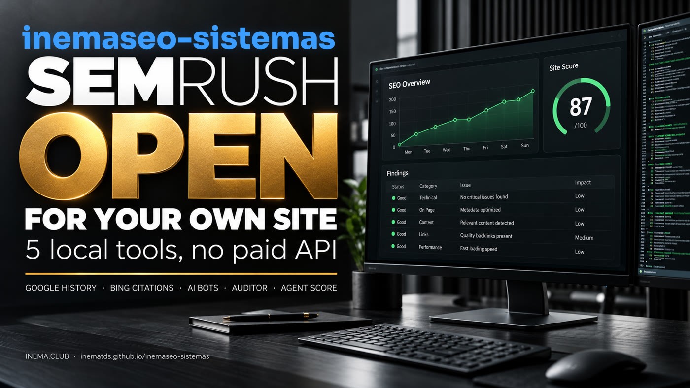Banner: the open Semrush for your own site — 5 local tools, no paid API