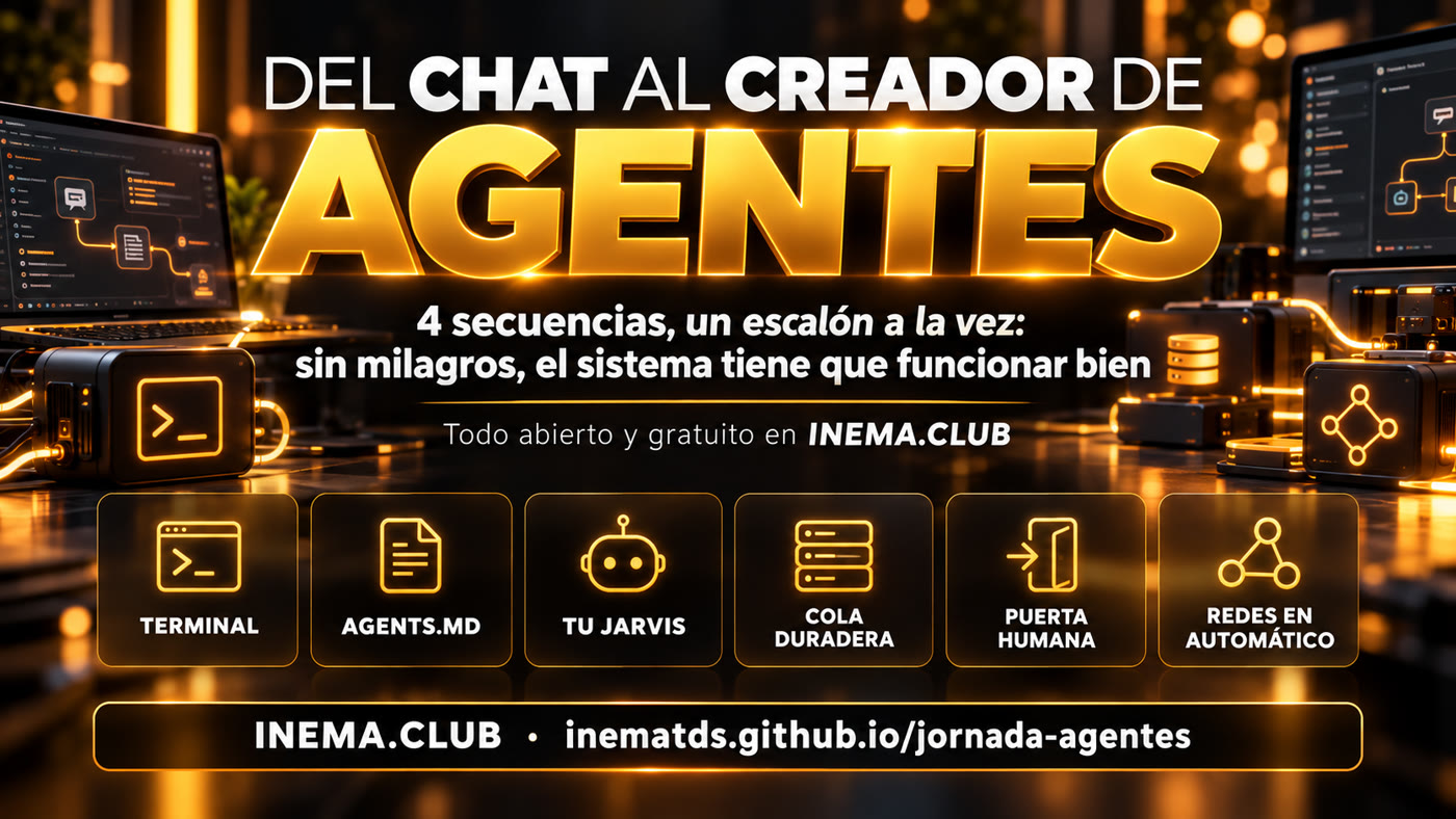 De chat a creador de agentes: terminal, AGENTS.md, tu Jarvis, cola duradera, puerta humana y redes en automático