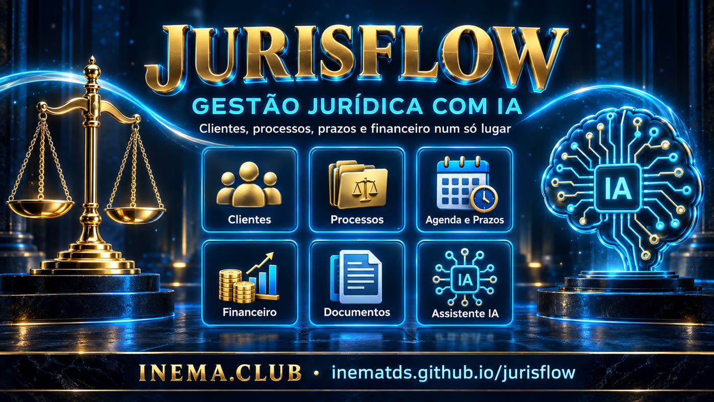 JurisFlow — gestão jurídica com IA: clientes, processos, agenda e prazos, financeiro, documentos e assistente IA