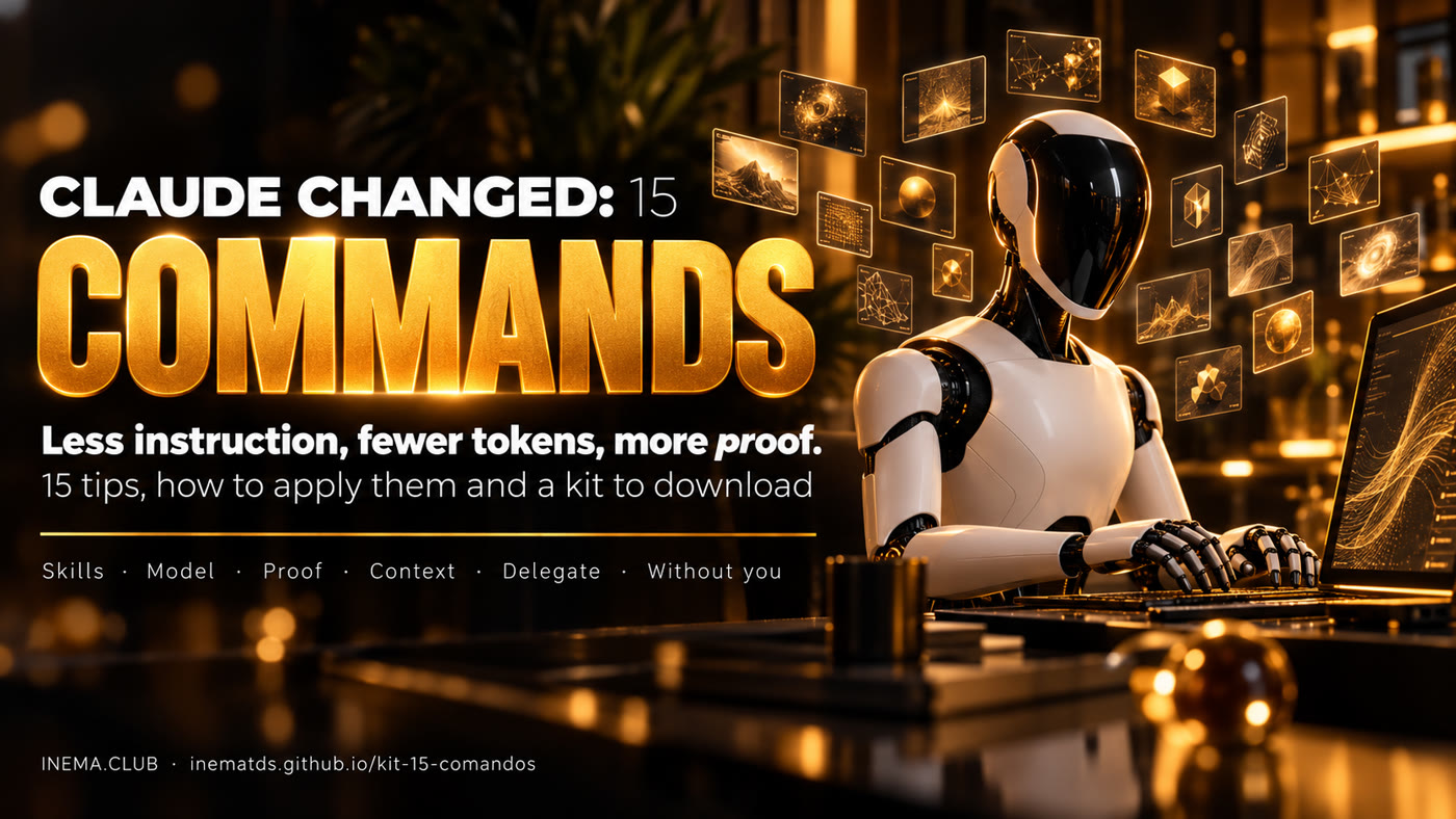 Banner: black-visored humanoid robot working at a bench with fifteen glowing cards